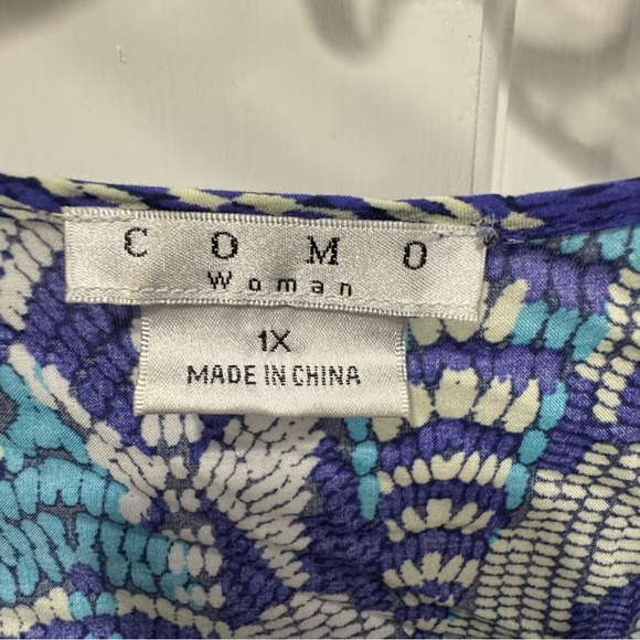 Como Woman‎ Blue Boho Print Peasant Blouse – Size 1X - Picture 5 of 7